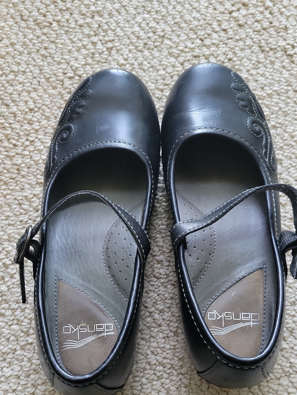 Dansko Black Mary Jane Leather Flats with Ankle Strap